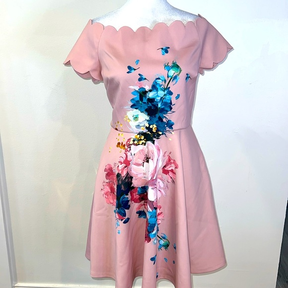 Ted Baker Sirenta Bardot Skater Dress Pink Floral - Picture 2 of 8